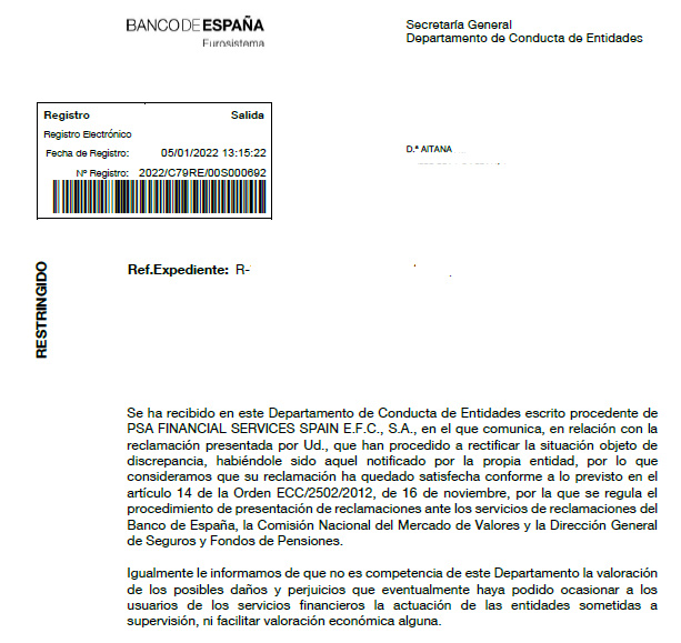 CASO DE AITANA CON LA FINANCIERA PSA (servicios no contratados)